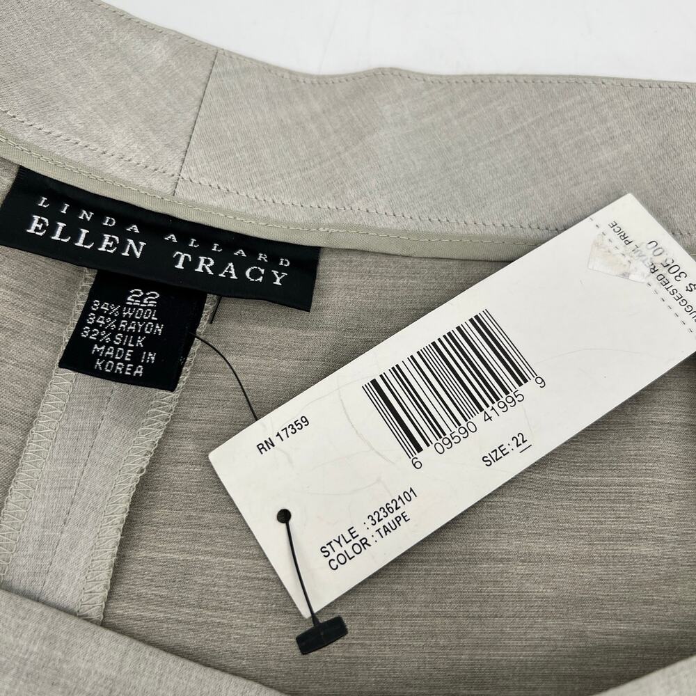 Vtg Linda Allard Ellen Tracy Pants Wool Silk Blend Trouser Womens 22 Taupe NEW - Picture 4 of 9